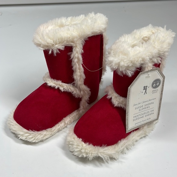 Pottery Barn Kids Other - NWT Pottery Barn Kids Red Faux Fur Suede Sherpa Slippers Small Size 6-9